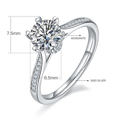 Fashion 6.5MM Moissanite Colorful Diamond 18K Gold Ring for Women Wedding Engagement Gift 925 Sterling Silver Jewelry