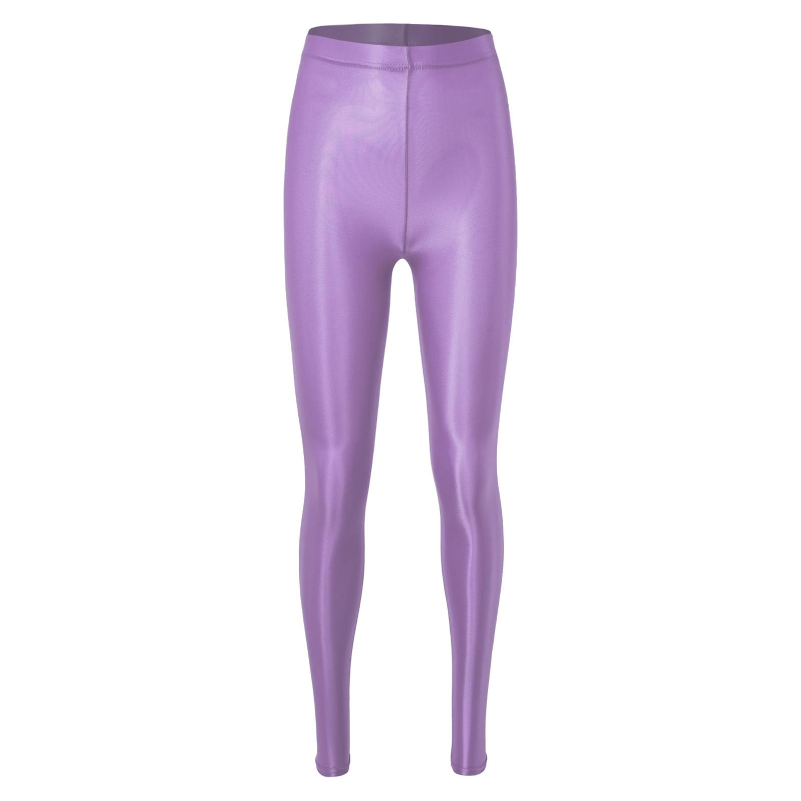 

Unisex Pure Color Shiny Metallic Stretchy Leggings Pants Gym Yoga Dance Running Cycling Sports XL світло-фіолетового кольору