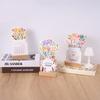 New 2026 Card Insert Desk Calendar Monthly Planner Organizer Bloomy Flowers Mini Calendar Wooden Base Home Office Tabledesk