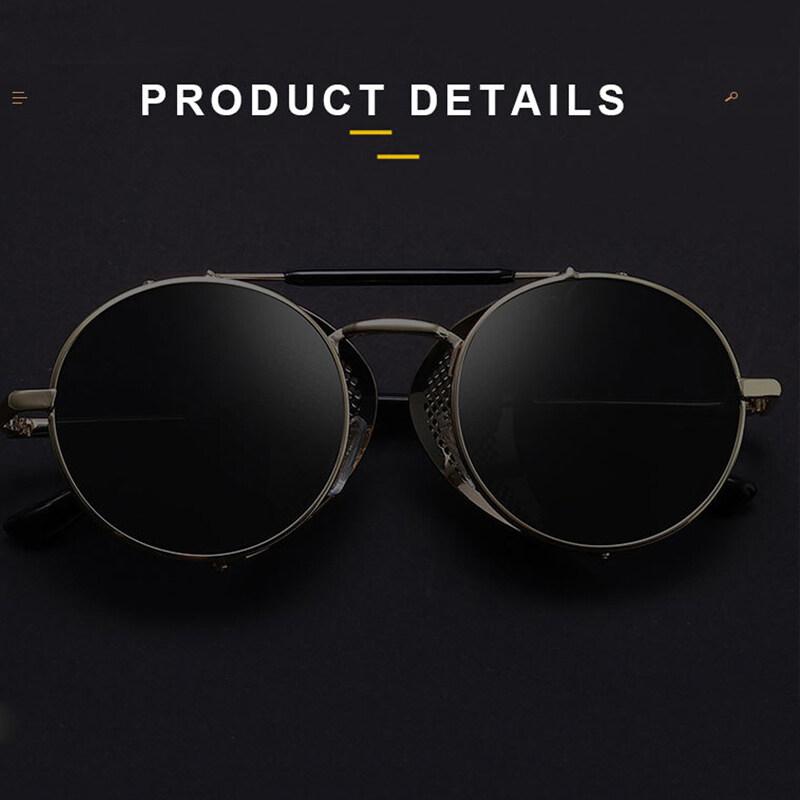 Retro Steampunk Round Metal Sunglasses Men Women Flip Classic Metal Frame Shades Glasses Non-polarized