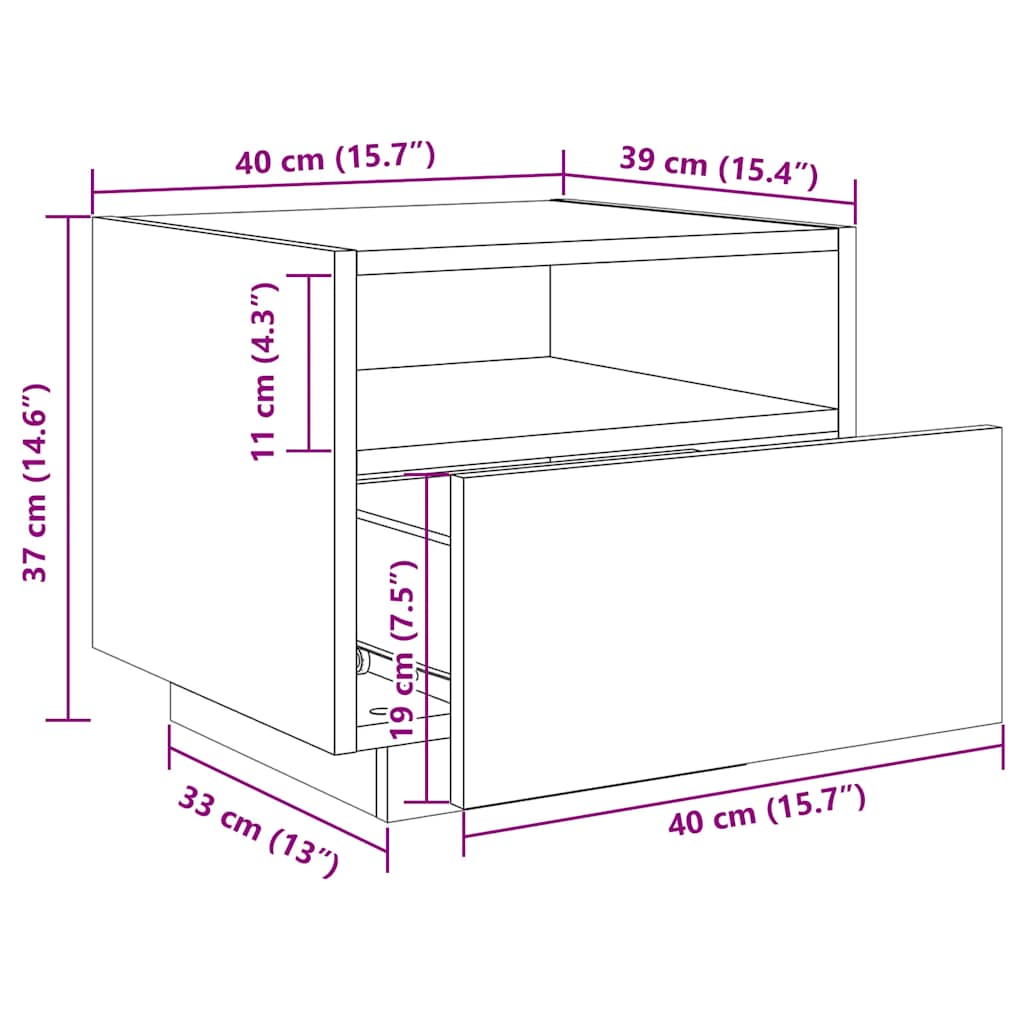 Nightstand with LED Lights Concrete Grey 40 X 39 X 37 Cm