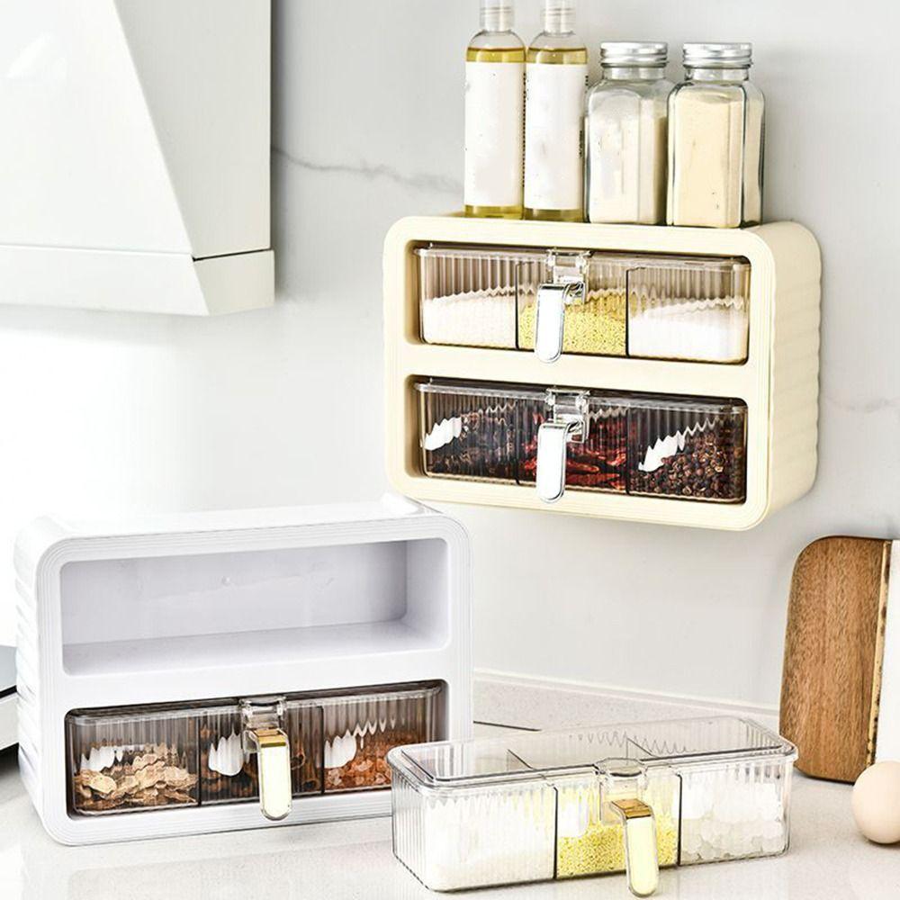 

Wall-mounted Seasoning Bottle Storage Rack Plastic Spice Rack Convenient Sugar Bowl Kitchen