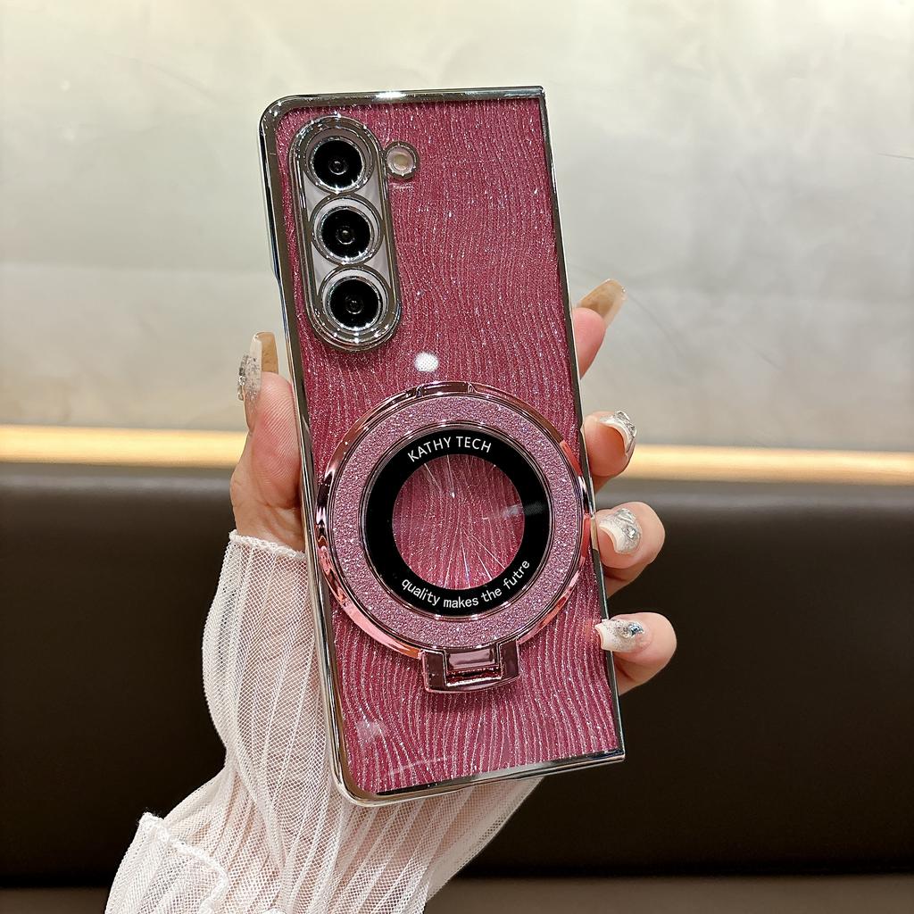 Coque de téléphone scintillante avec anneau électrolytique pour Samsung Galaxy Z Fold 6 5 4 3 Fold 6 Fold 5 Fold 4 Fold 3 Coque magnétique antichoc