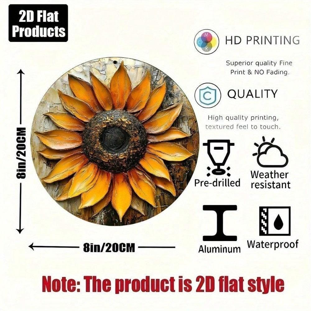 Vintage Round 8 Inch Sunflower Tin Sign Retro Metal Wall Art Home Decor Kitchen Plaque