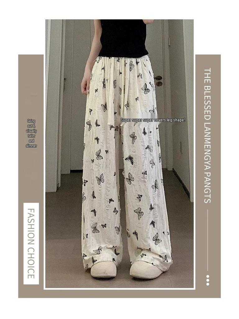 Petite High Waist Bow Wide-Leg Ice Silk Pants - Women's Summer Style