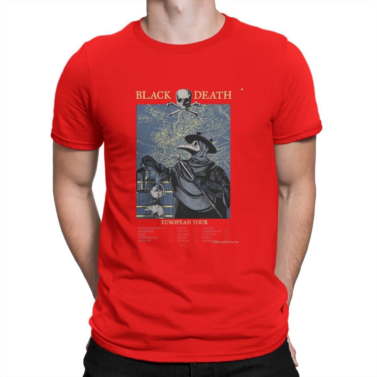 Funny Black Death European Tour TShirt Men Round Neck Pure Cotton T Shirts SCP Plague Doctor Short Sleeve  Graphic Clothes S