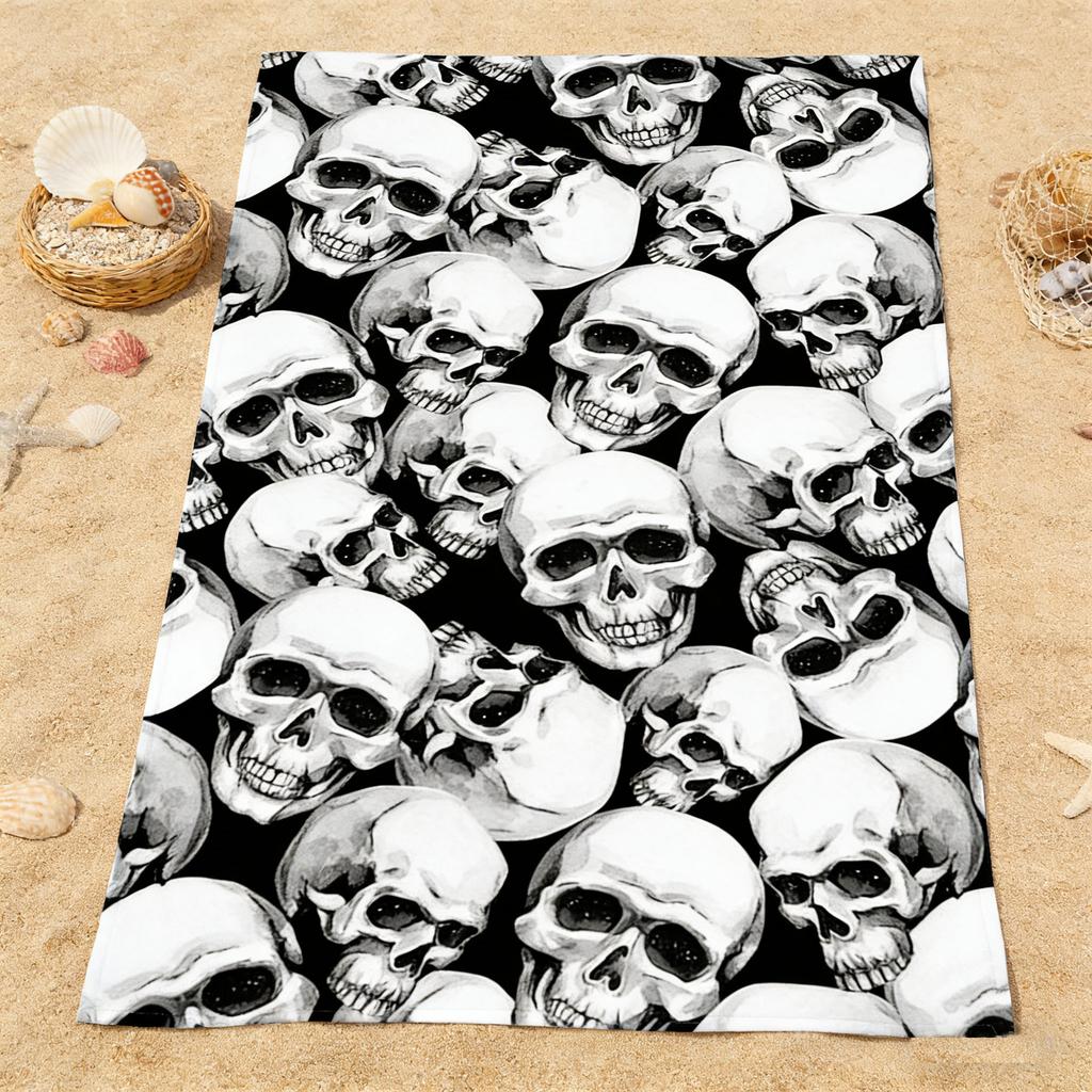1PC Gothic Skull Design Print Beach Towel Quick-drying Towel Suitable for Seaside Pool Camping Vacation and pool A Cool Gift