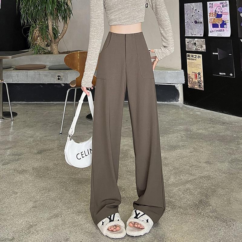 

Дизайнерские драпированные костюмные брюки широкого кроя для женщин. Весна. Новые повседневные брюки прямого кроя с высокой талией и узкой посадкой. 2XL