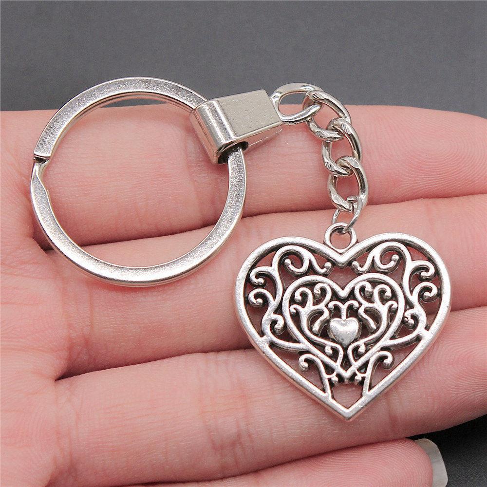 30mm Keychains Peach Heart Tags Wedding Jewelry Findings QY034