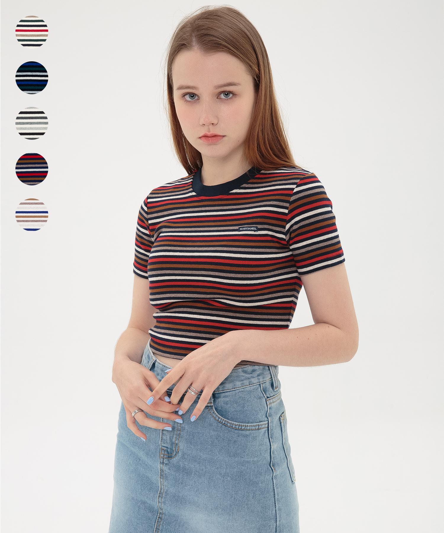 Mary James (W) Evanesco Crop T (5 Color) Stripe/Navy/Red