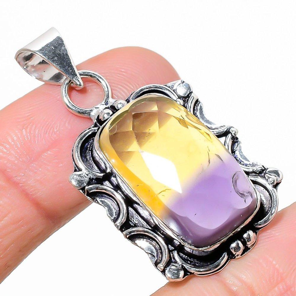 Natural Bi-Color Tourmaline Gemstone 925 Sterling Silver Pendant 1.65" R3o51