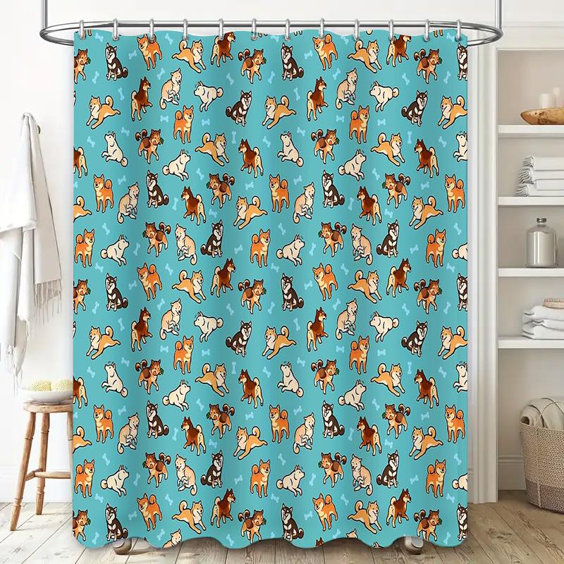 Cute Shiba Inu Dog Shower Curtain Waterproof Bathroom Decor Japanese Style Van Gogh Pattern Home Decor Washable Fabric