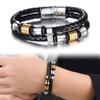 Pulsera de Cuero Trenzado con Hebilla Magnética para Hombre de Estilo Europeo-Americano Moderno