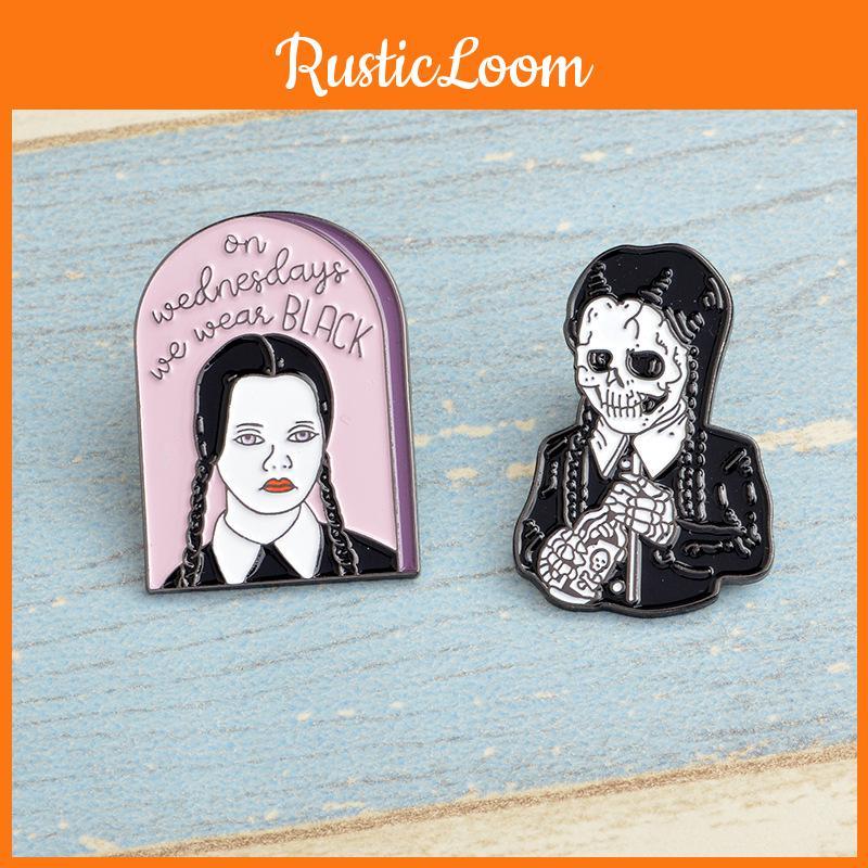 Brooch Family Addams Skull Black Badge Lapel Pin Kids Xmas Gifts