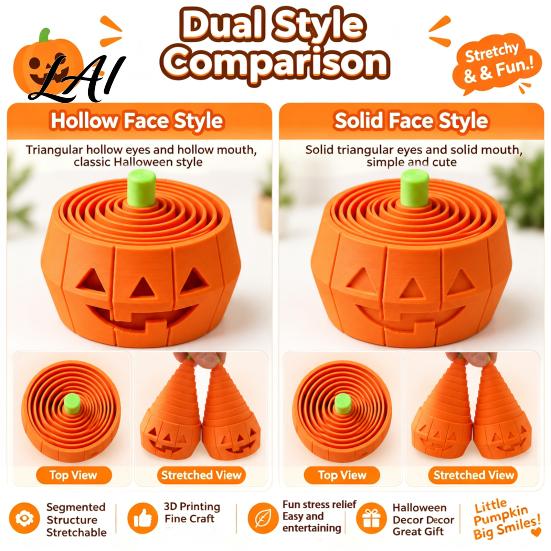 Halloween Holiday Decorations Pumpkin Stress Toy Retractable Spiral Fidget Sensory Toy for Kids Adults Adults 3D Printed Desktop Decoration Novelty
