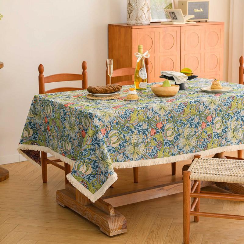 Floral Tablecloth Rustic Farmhouse Cotton Linen Blend Table Cover Dining Coffee