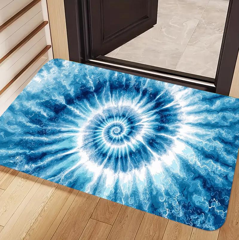 Vibrant Boho Spiral Tie Dye Doormat Hippie Swirl Print Non Slip Absorbent Entryway Floor Mat for Front Door Home Decor