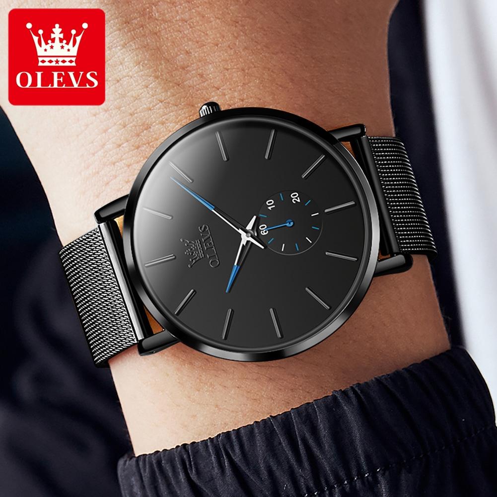 OLEVS 9954 Watch for Men Steel Mesh Strap Men's Quartz Watches Ultra Thin 7.5mm Original Waterproof Two Tone Luxury Man Watch