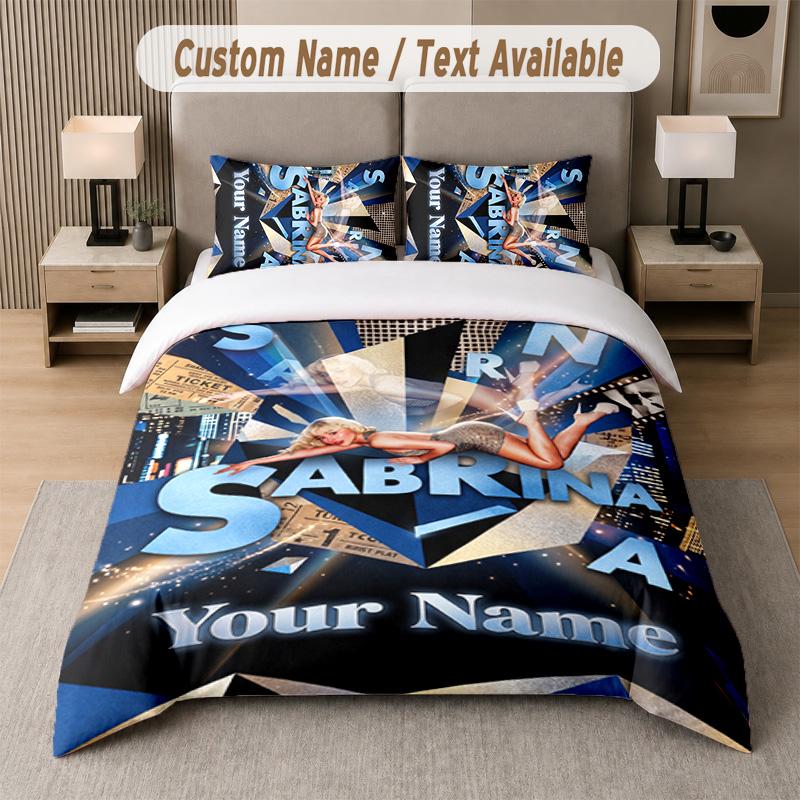 Sabrina Carpenter 3Pcs Bedding Set, Personalized Custom Name Text, 1 Duvet Cover & 2 Pillowcases For Bedroom