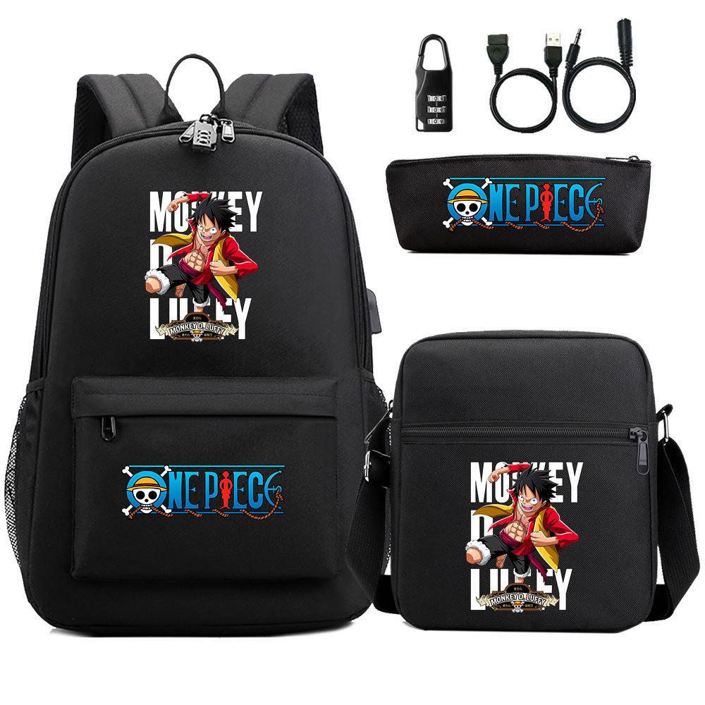 Large Capacity Schoolbag with Shoulder Strap; Student Three-piece Pencil Case Set