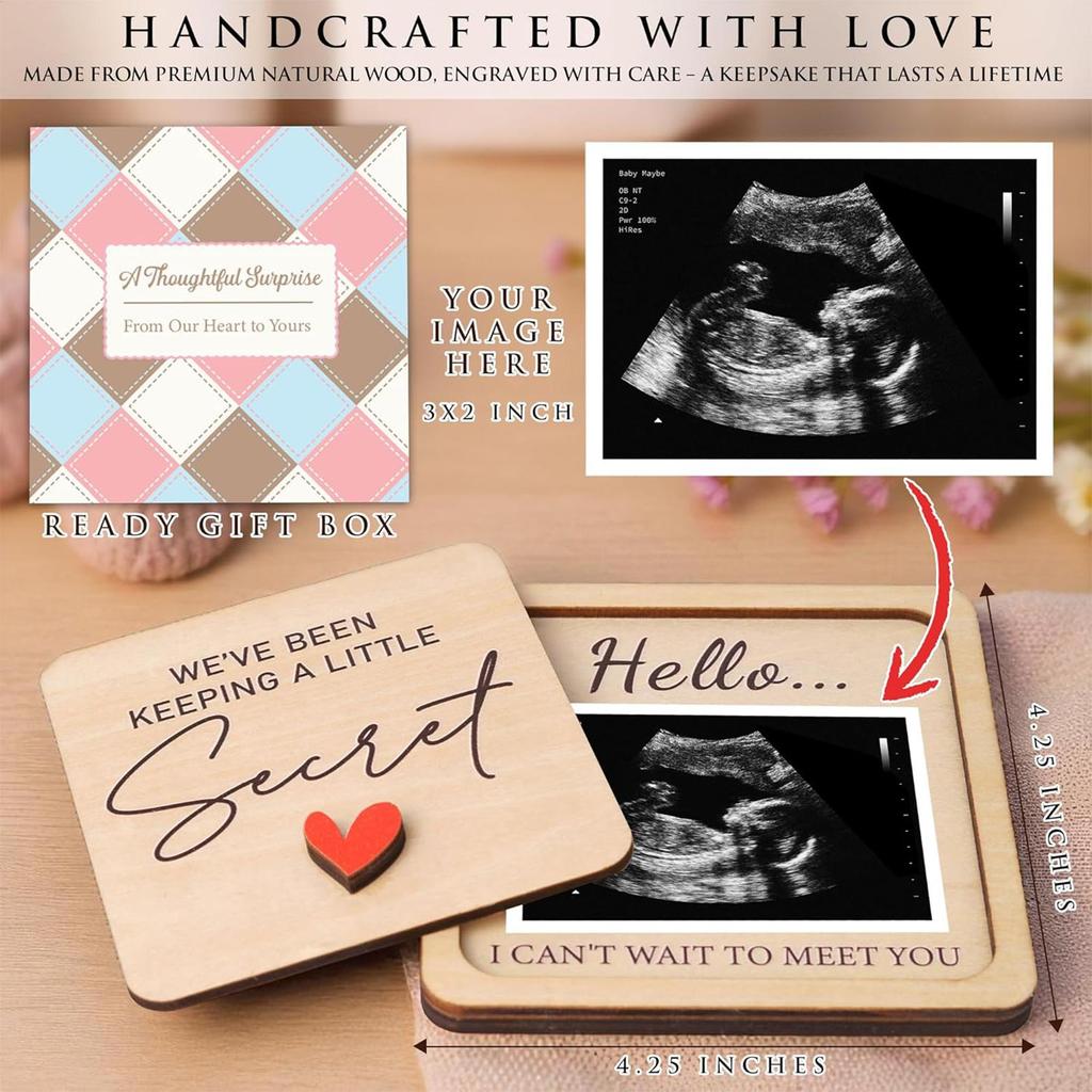 7x5cm DIY Wooden Memory Keepsake Picture Frame Pregnancy Announcement Home Decor for Ultrasound Photo for Kids Grandparents