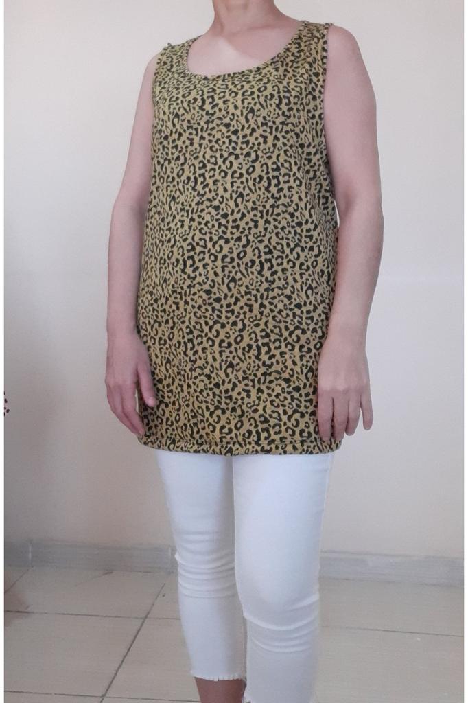 Damen Stil Übergröße T-Shirt Leopardenmuster Gekämmte Baumwolle Gestrickt Dickes Träger T-Shirt