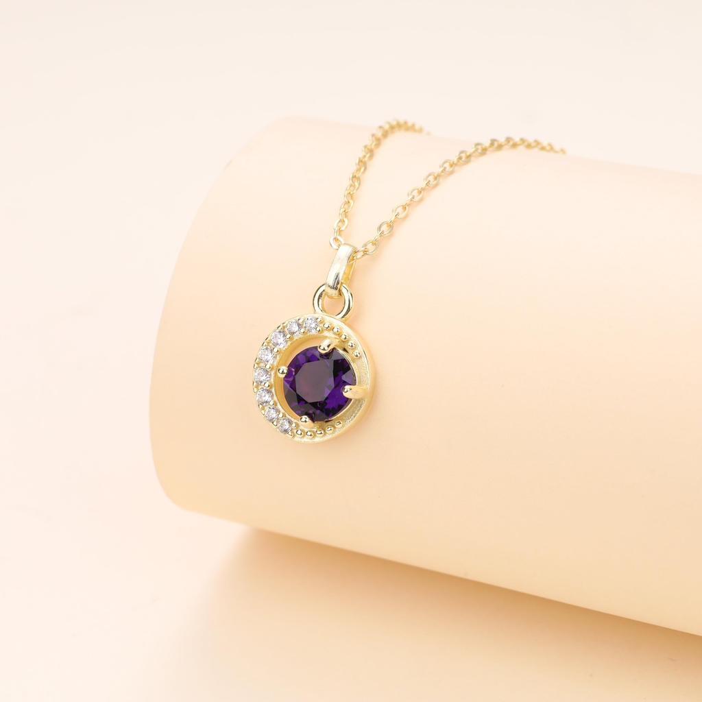 Zirkonia Amethyst Kraftstein 14K Gold Platinierte Halskette für Damen [Coai]