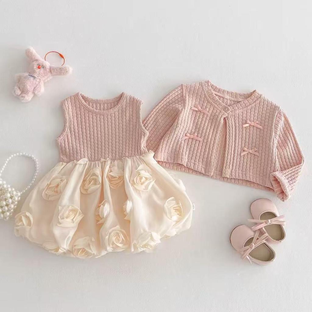 Korean Style Girls' Spring Cardigan & Romper Dress for One-Year-Old Princess