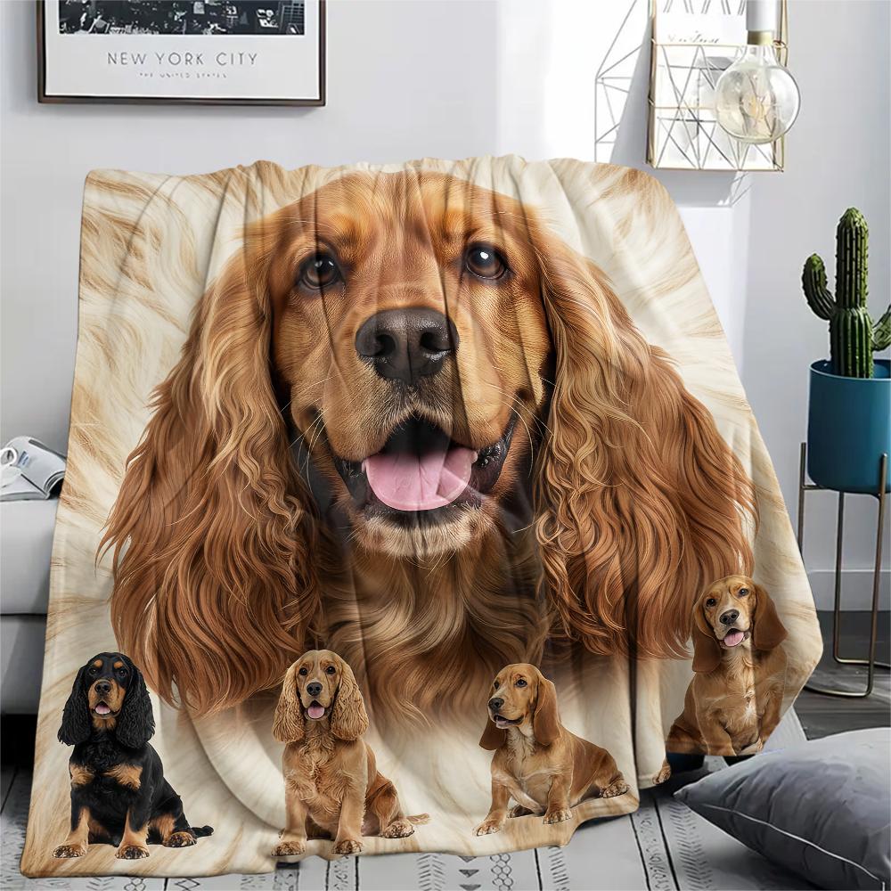1Pc American Cocker Spaniel Print Flannel Blanket, High quality Comfortable for All Seasons, Home Decor, Warmth and Comfort, Perfect for Gifts