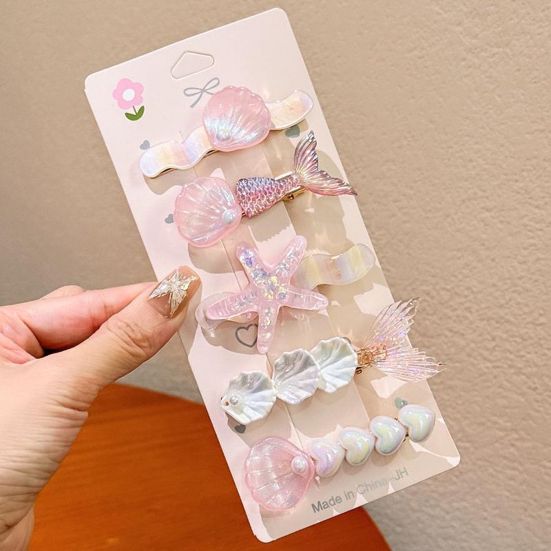 5Pcs Girls Cute Mermaid Ocean Hair Clips Starfish Shell Design Non Slip Grip For Daily Wear Birthday Parties Beach Trips
