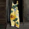 Tuta da donna stampata casual ampia vintage con spalline in cotone e lino