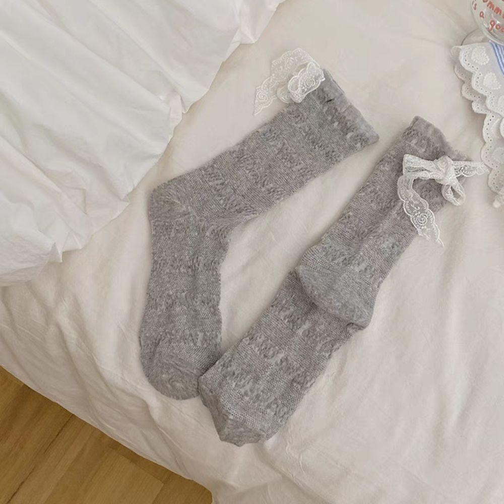 3Pairs Ins Style Lace Bow Socks Thin Sweet Socks Women Soft Mid Tube Socks  Lady