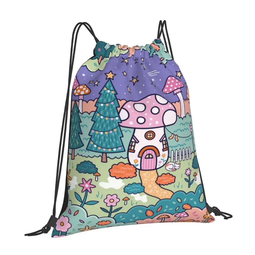 Mushroom Cottage Hot Sale Schoolbag Backpack Fashion Bags Mushroom Cottagecore Home Woodland Stars Winter Autumn Christmas