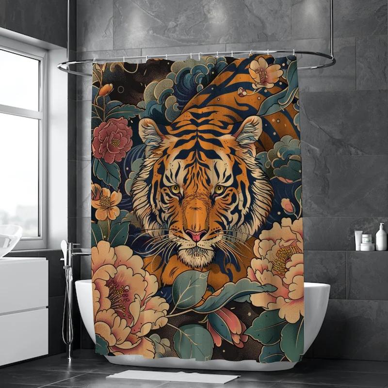 Waterproof Shower Curtain for Bathroom Tiger Flower Opaque Curtains Bath Things Accessories the Sets Full Set Showers Bathtub