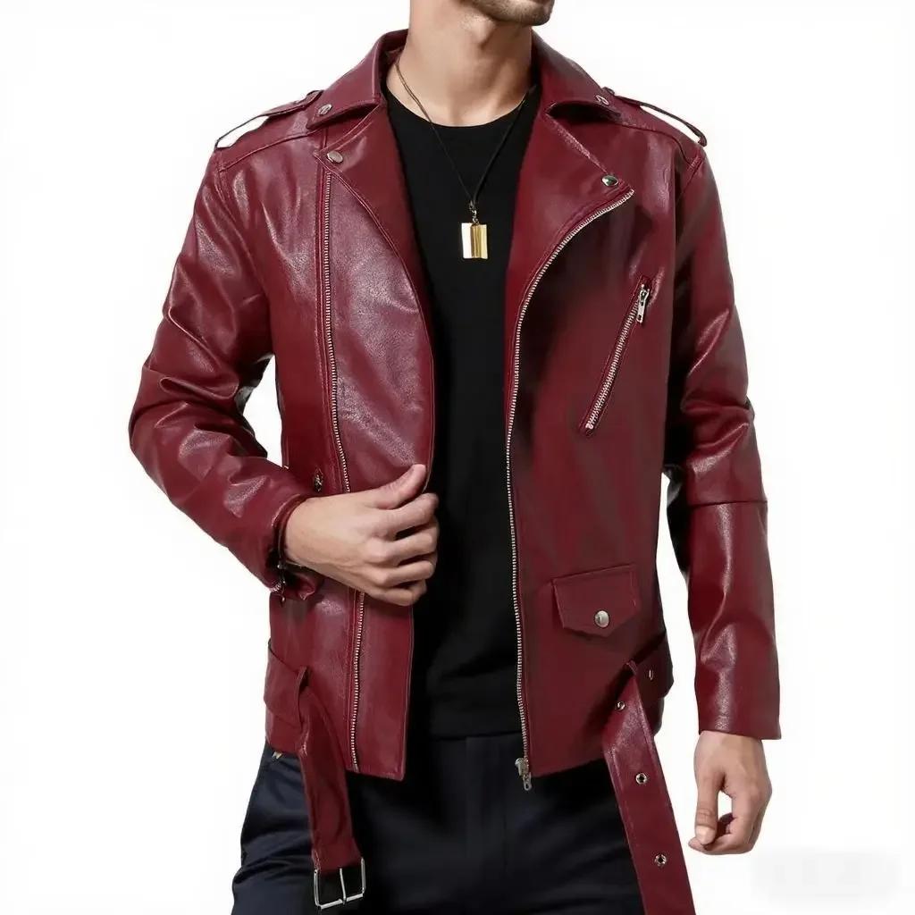 2026 Spring Autumn Men Moto Biker Leather Jackets Men Korean Slim Fit Turn Down Collar Pu Leather Coats Male Motorcycles Jacket