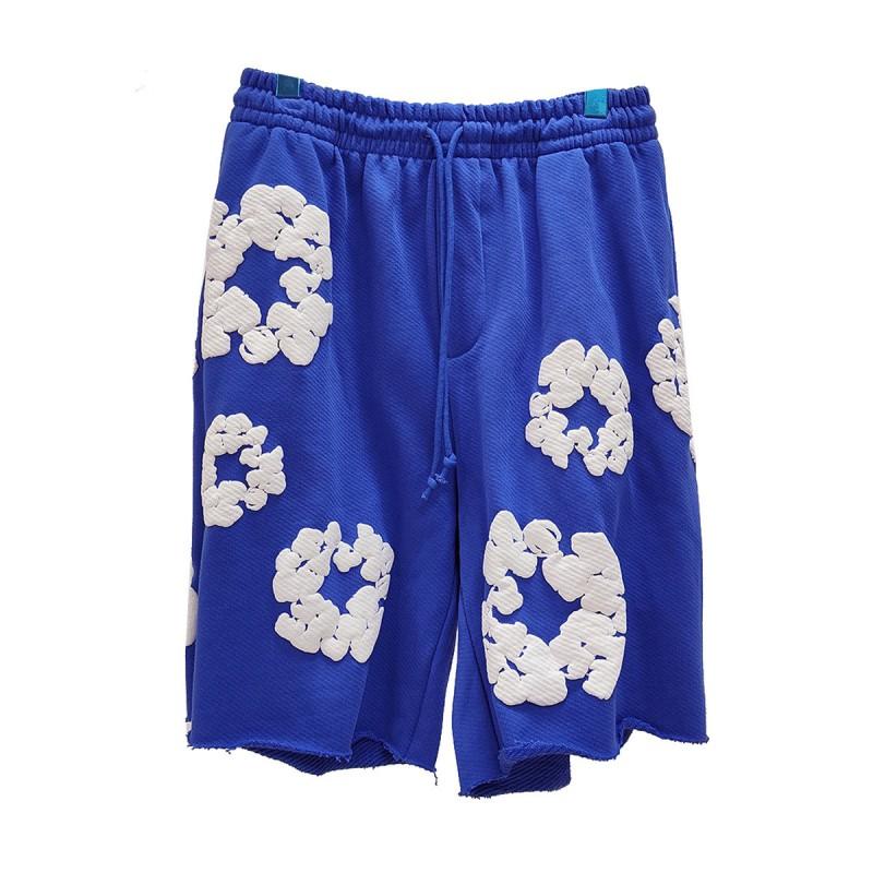 Mens Cotton Denim Tears Inspired Oversized Shorts With Floral Print Loose Fit Streetwear
