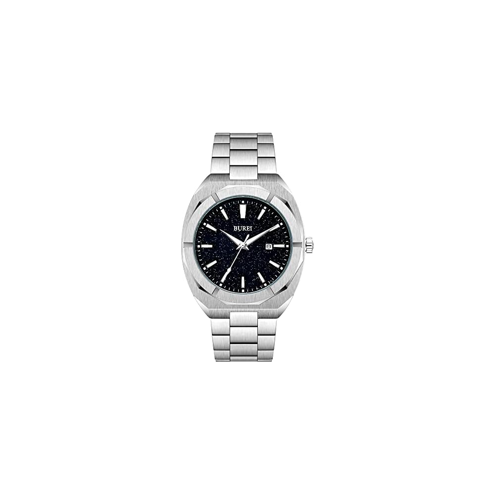 BUREI Men s Analog Quartz Watch Waterproof Black Simple Business Casual Luminous Wristwatch