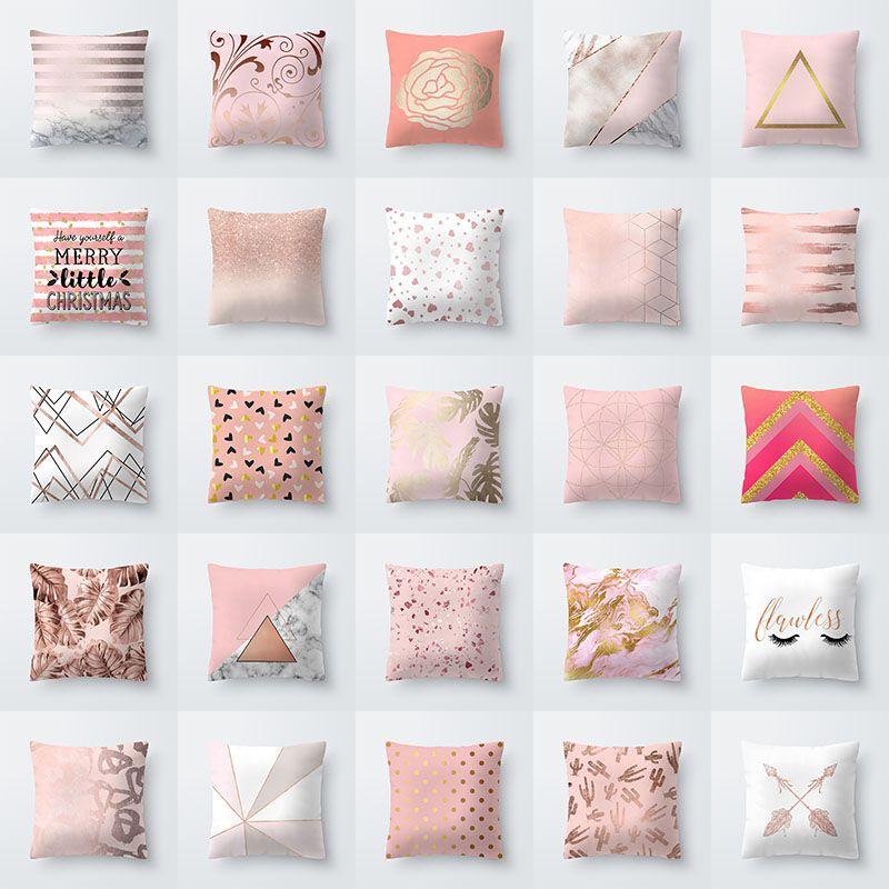 Luxurious Polyester Pillow Case Cover With Rose Gold Geometric Pattern For Home Decor