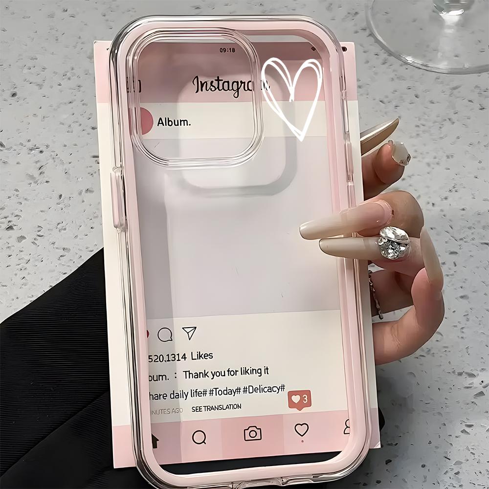 Simple White Heart Pattern 2 in 1 Candy Color Clear Phone Case For iPhone 11 12 13 14 15 16 17 Pro Max Plus Air Silicone Cover