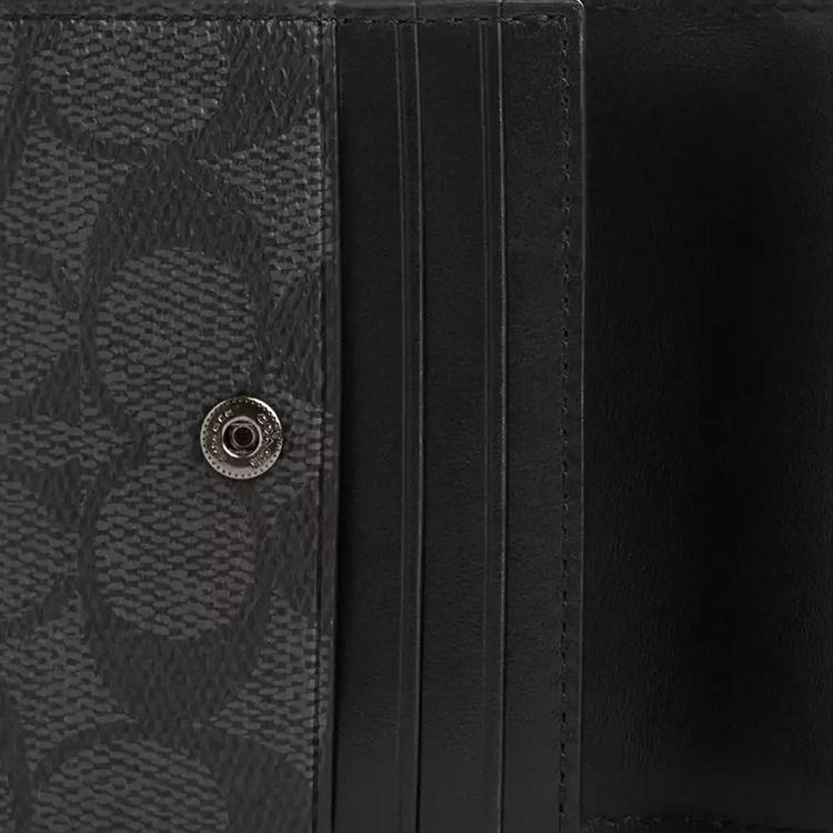 Coach Logo Button Closure Coated Canvas Wallet Men Wallets Charcoal Black CY999-QBMI5