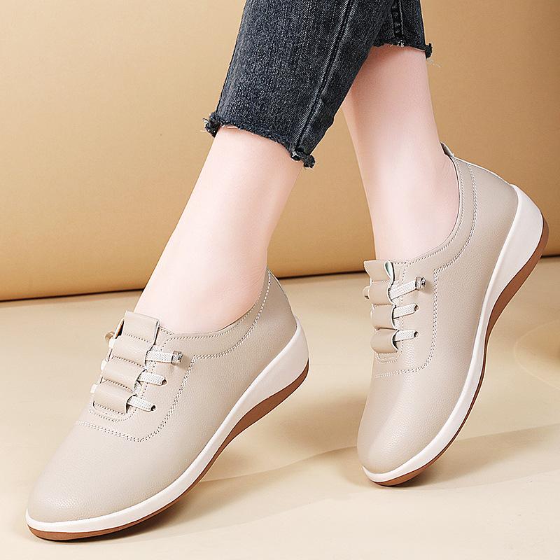 

Real Leather White Shoes for Women with Cow Tendon Soles, Mother Sports Versatile Lazy Casual Shoes 41
