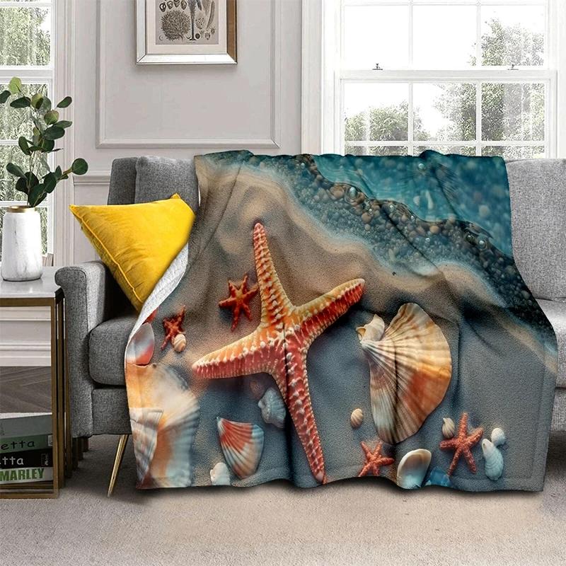 3D Starfish Beach 29 Style Shell Sea Star Sand Cartoon Blanket,Soft Throw Blanket for Home Bedroom Bed Sofa Picnic Office Cover