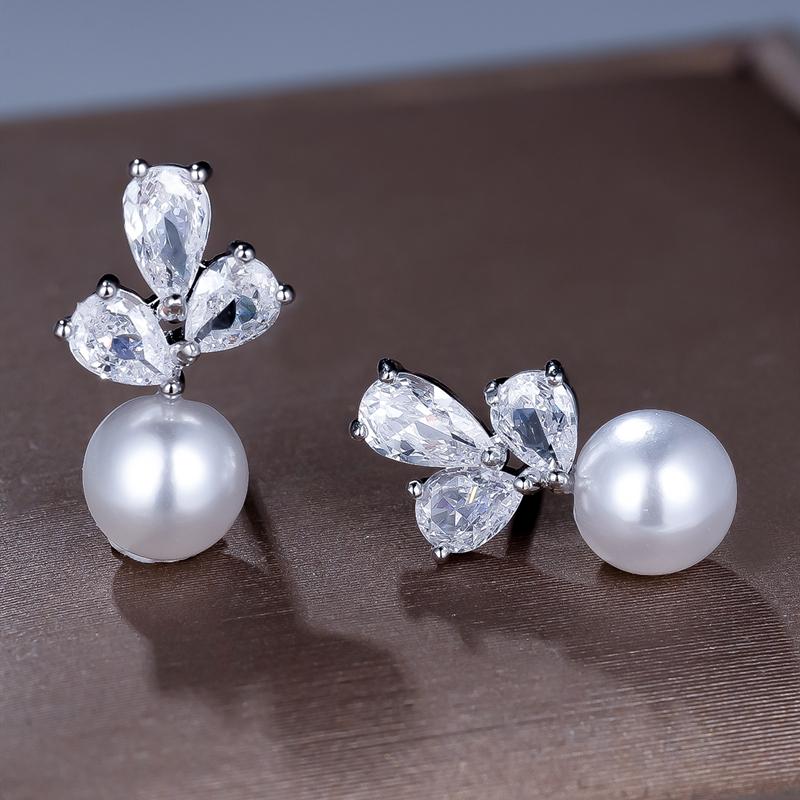 Корейские серьги-гвоздики в форме листа из искусственного жемчуга для женщин с белыми — фото 3