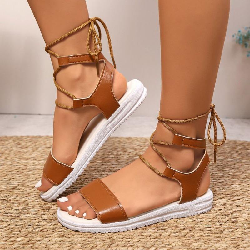 Fashion Ankle Lace Up Soft Bottom Women Sandals Summer Fashion Gold Falt Low Platform Sandles Non-slip Large Size 43 Sandalias