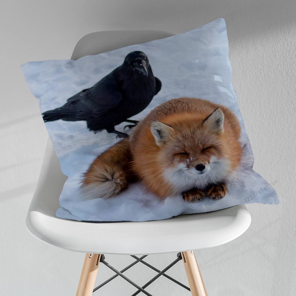 Cute Fox Animal Expression Throw Pillow Case Living Room Sofa Cushion Cover For Home Bedroom Decoration Protector