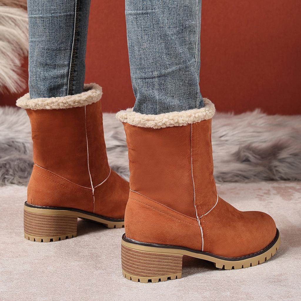 Winter New Thick-heeled Fleece Thickened Snow Boots for Women Plus-size Warm Boots Cotton Shoes for Women