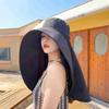 Women's UV Protection Wide Brim Sun Hat with Neck and Face Covering Shawl, Korean Style.