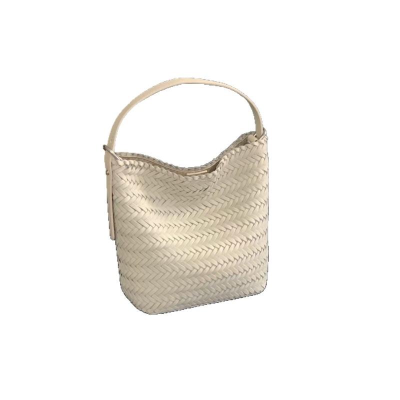 Summer Genuine Leather Women's Bag Handcrafted High-end Woven Single-shoulder Bucket Bag