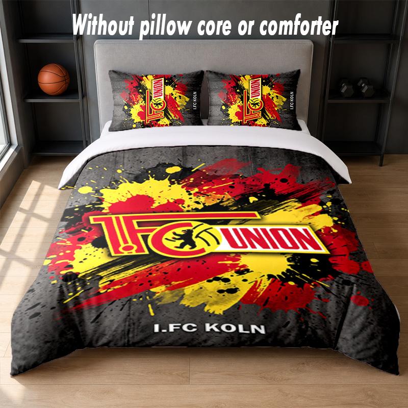 Union Berlin FC Design Bett Bettwäsche-Set 1 Bettbezug + 2 Kissenbezüge Weich Atmungsaktiv Haushalt Bettwäsche