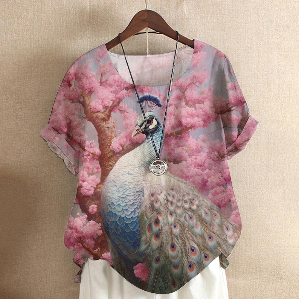 Harajuku Casual Short Sleeve Top Tee O Neck Oversized Female Clothing Women's T-Shirts Cute Animal Peacock 3d Print T-Shirt